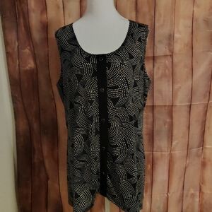 Susan Lawrence Black Dot-Swirl Button Front Tank